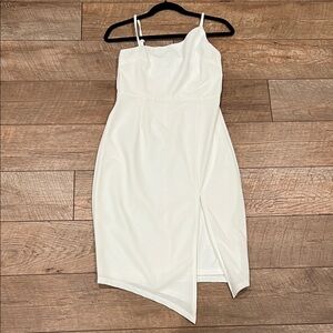 Lulu's White Asymmetrical Slip Dress with Thigh Slit